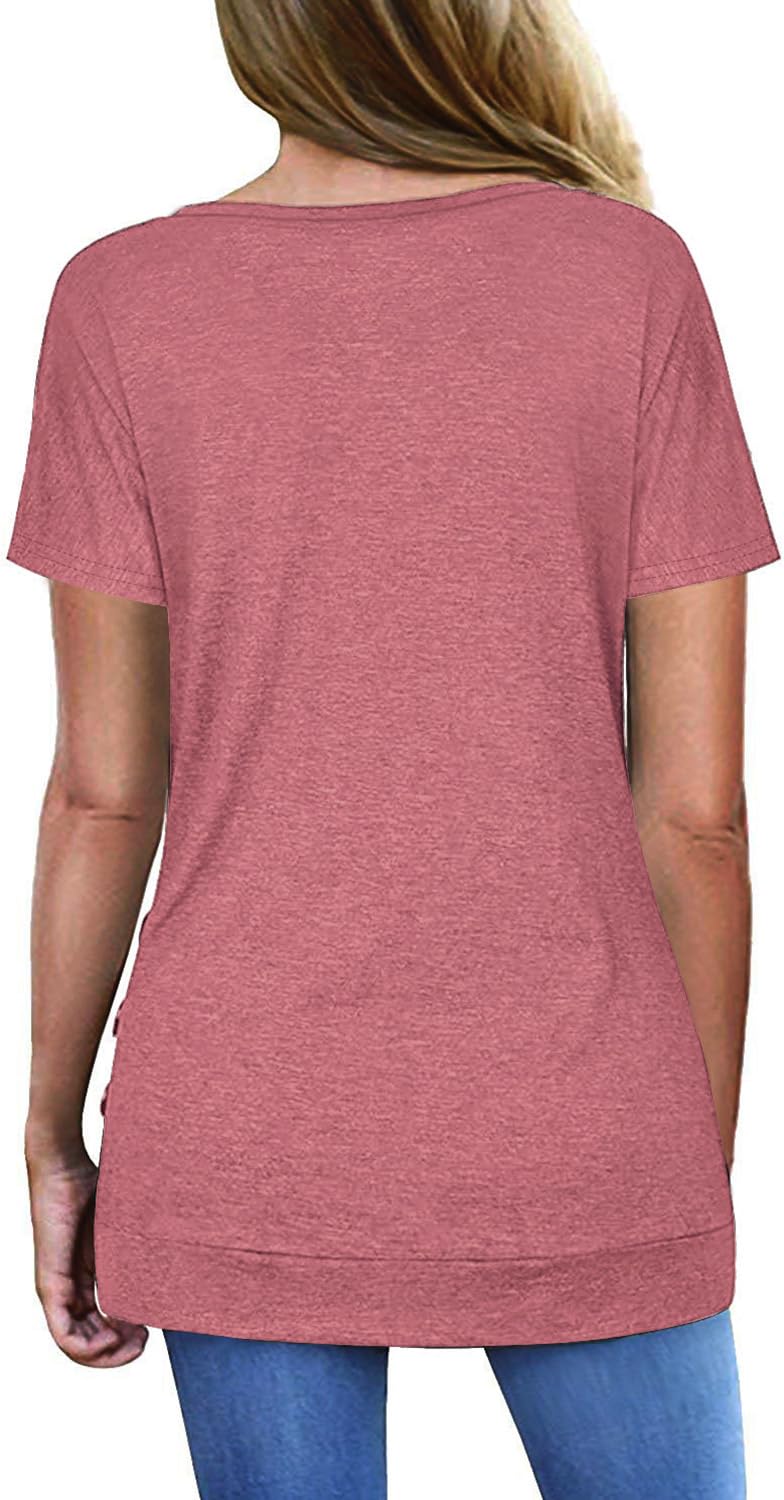 Jescakoo Summer Tops for Women Short Sleeve V Neck T Shirts Funny Fashion 2026 Pink M - Image 2